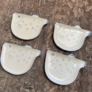 Vintage B.S.F. Pufferfish Dinner Plate Set Of 4  White And Blue Sushi 🍣 🐟